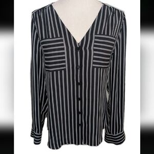 Express Black And White Stripe V Neck Blouse Size Small